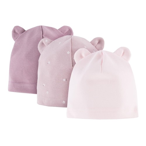 Kinder-Mützen 3er-Pack mit Ohren rosa, violett