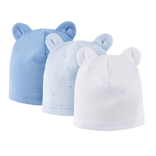 Kinder-Mützen 3er-Pack mit Ohren blau