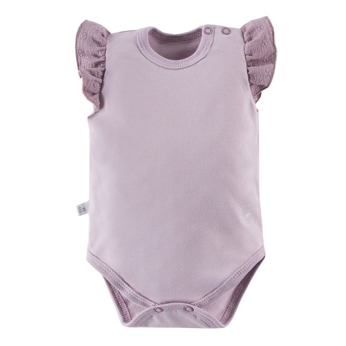 Kinderbody mit Trägern in Heidekrautfarbe und Rüschen