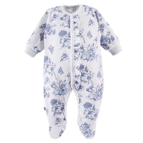 Sleepsuit with frill white with blue flower