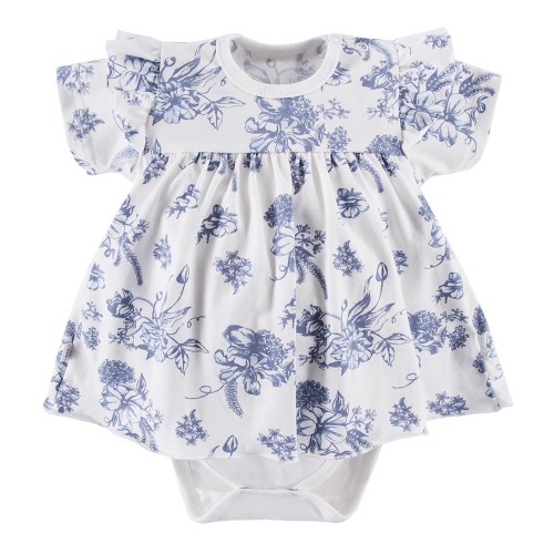 Weißes Mädchen-Body-Tunika mit blauen Blümchen