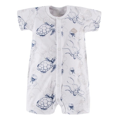 Weißer Kurzarmstrampler mit Meeresbewohnern