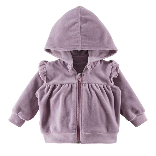 Kinder-Sweatshirt aus Velours mit Rüschen in Heidekraut