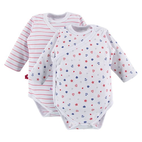 2er-Pack weiße Wickelbody mit Marinemuster