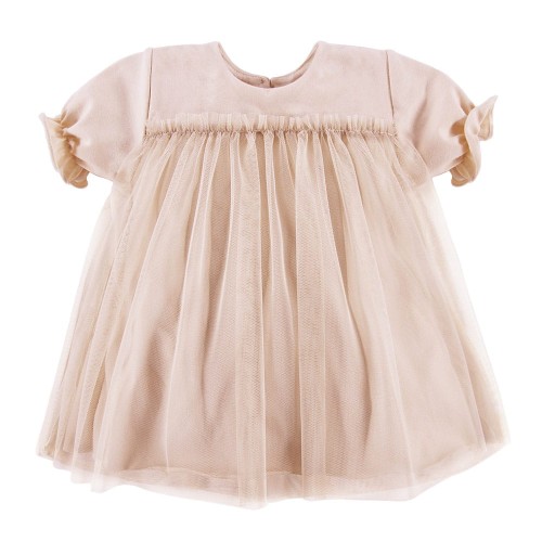Tulle dress short sleeves beige