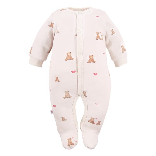Baby-Strampler in Ecru mit Bären und Herzen