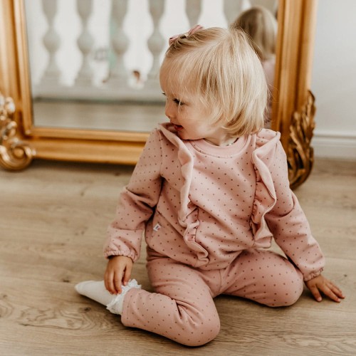 Kinder-Sweatshirt mit Rüschen und Punkten, rosa