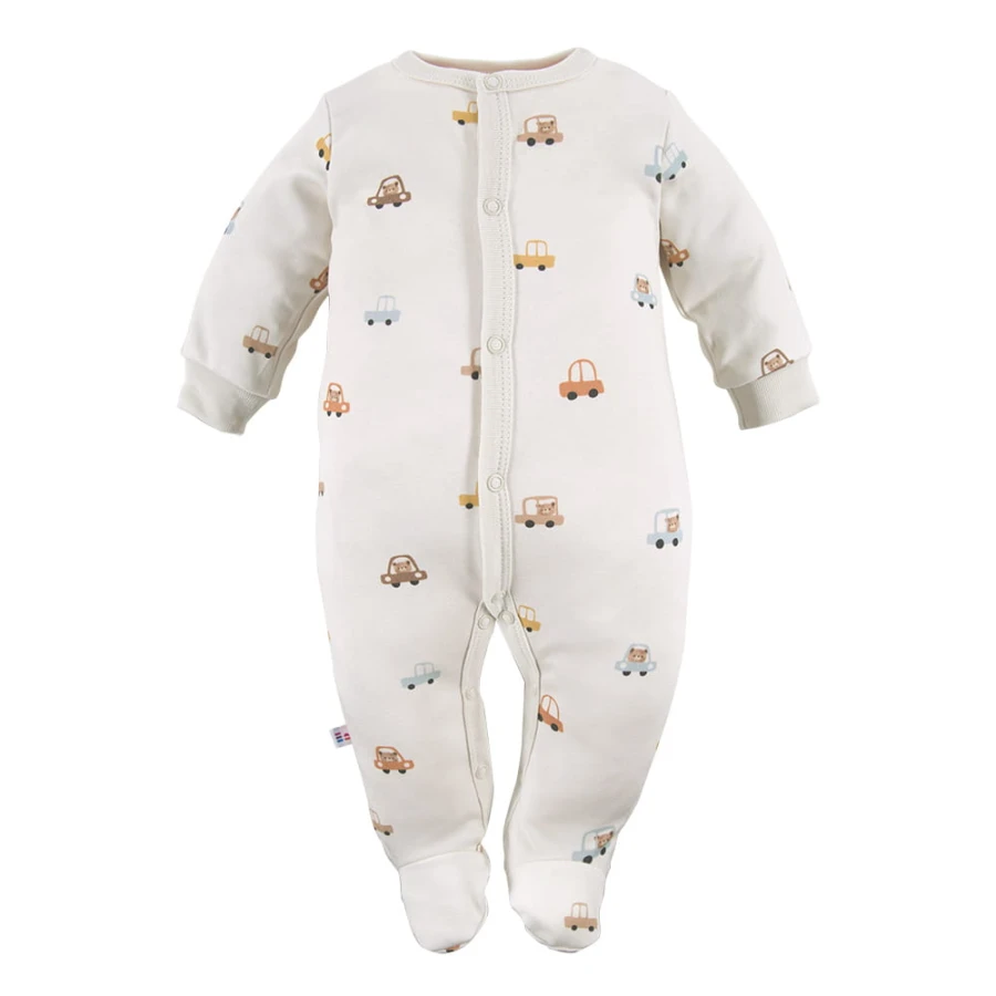 Baby-Strampler in Ecru mit Bärenmotiv