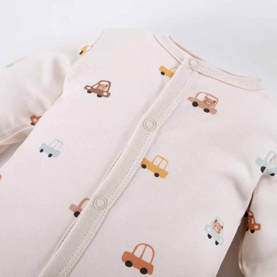 Baby-Strampler in Ecru mit Bärenmotiv