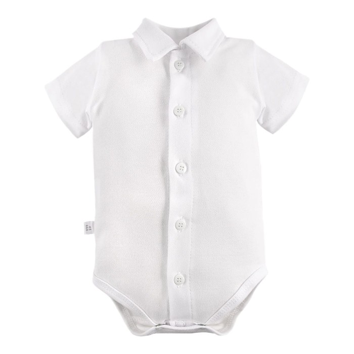 Kinderbody mit Knöpfen, kurze Ärmel, mit Kragen, weiß
