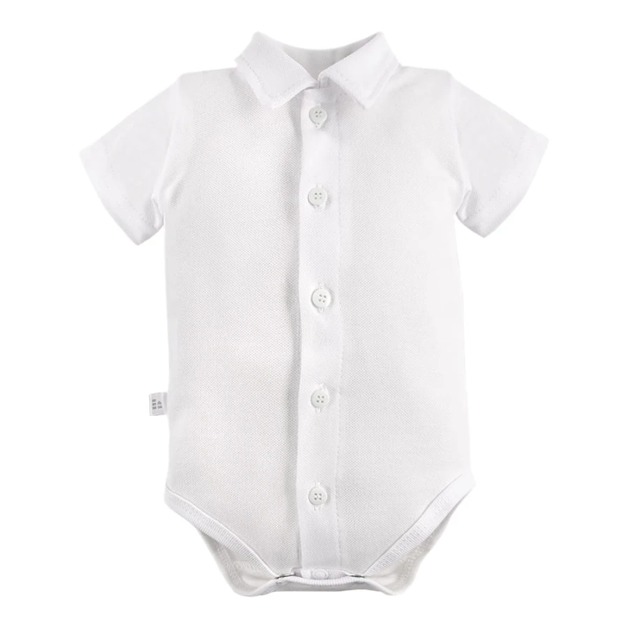 Kinderbody mit Knöpfen, kurze Ärmel, mit Kragen, weiß
