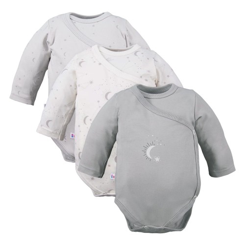 Graue Wickelbody mit Sternchenmotiv im 3er-Pack