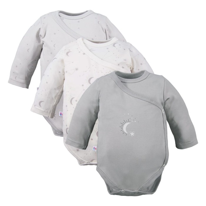 Graue Wickelbody mit Sternchenmotiv im 3er-Pack