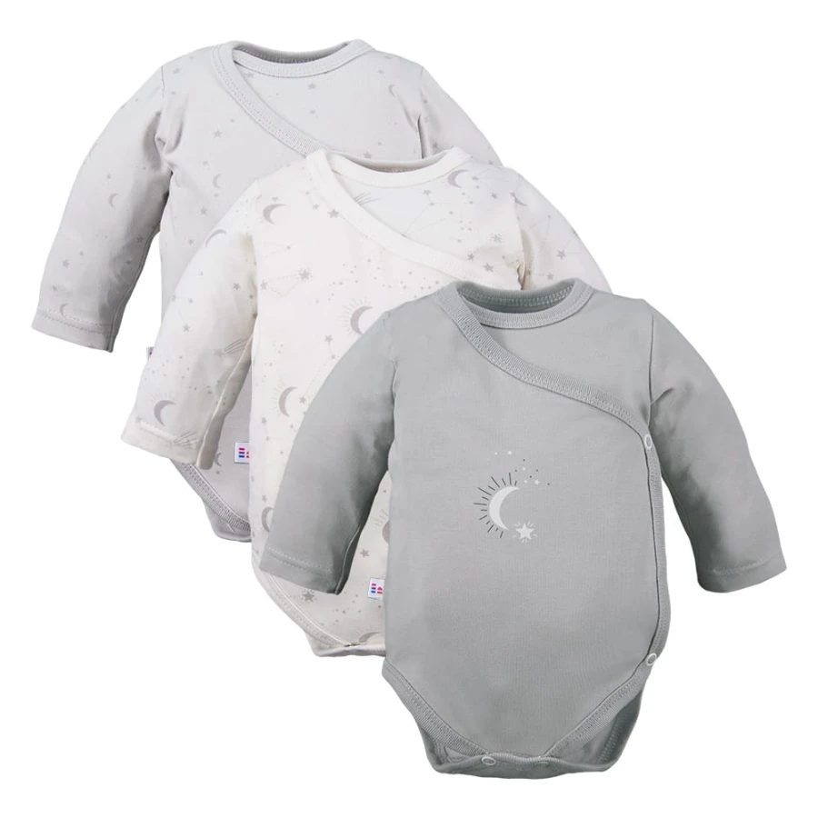 Graue Wickelbody mit Sternchenmotiv im 3er-Pack