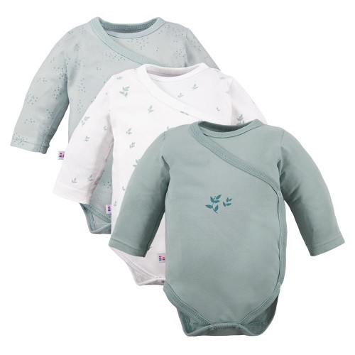 Wickelbody für Babys, 3er-Pack, grün mit Blättern