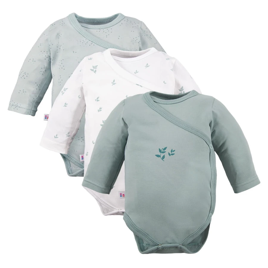 Wickelbody für Babys, 3er-Pack, grün mit Blättern