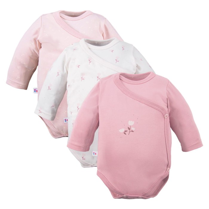 Baby-Wickelbody rosa 3er-Pack mit Blumenmuster