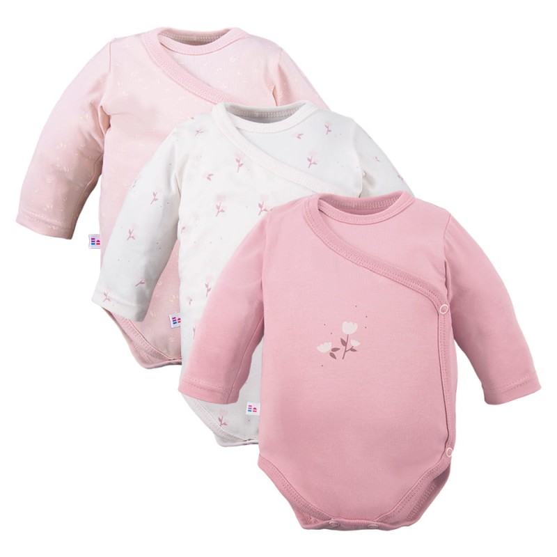 Baby-Wickelbody rosa 3er-Pack mit Blumenmuster