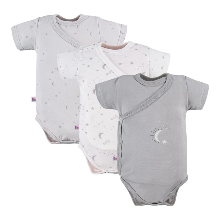 Graue Wickelbody mit Sternchenmotiv im 3er-Pack
