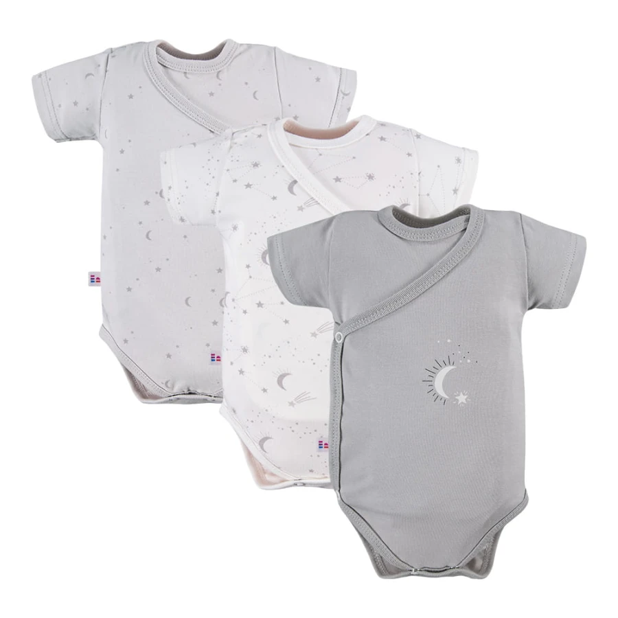 Graue Wickelbody mit Sternchenmotiv im 3er-Pack