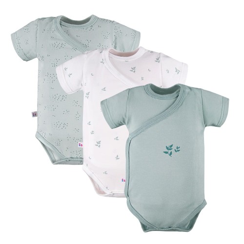 Wickelbody für Babys, 3er-Pack, grün mit Blättern