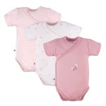Baby-Wickelbody rosa 3er-Pack mit Blumenmuster
