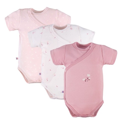 Baby-Wickelbody rosa 3er-Pack mit Blumenmuster