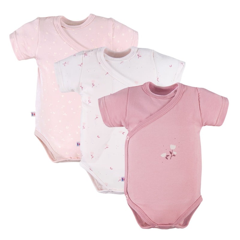 Baby-Wickelbody rosa 3er-Pack mit Blumenmuster