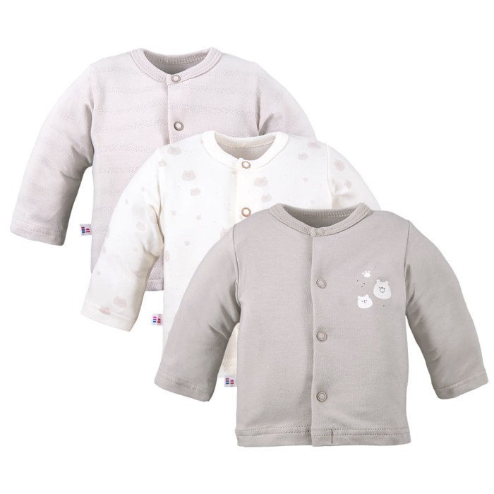 3er-Pack Baby-Jäckchen mit Bärenmotiv, beige