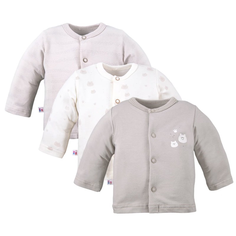 3-pack kimono shirt with teddy bears pattern beige