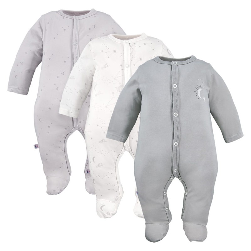Graue/ecrufarbene Baby-Strampler im 3er-Pack mit Sternchenmotiv