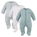 Sleepsuits green 3-pack with leaves pattern