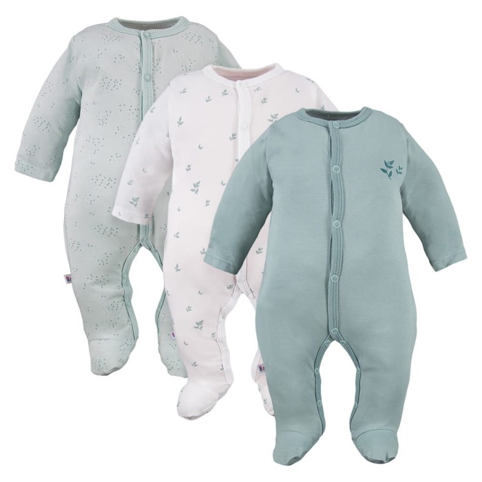 Grüne Baby-Strampler im 3er-Pack mit Blattmotiv
