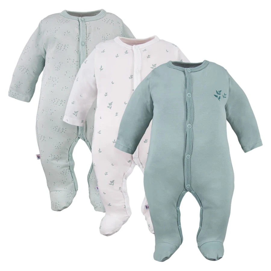 Grüne Baby-Strampler im 3er-Pack mit Blattmotiv