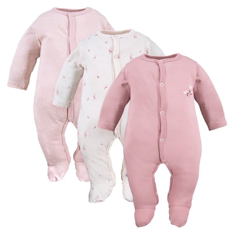 Rosa Baby-Strampler 3er-Pack mit Blumenmotiv