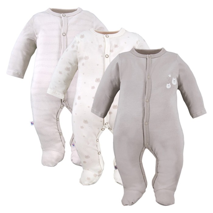 Beigefarbene Baby-Strampler im 3er-Pack mit Bärenmotiv