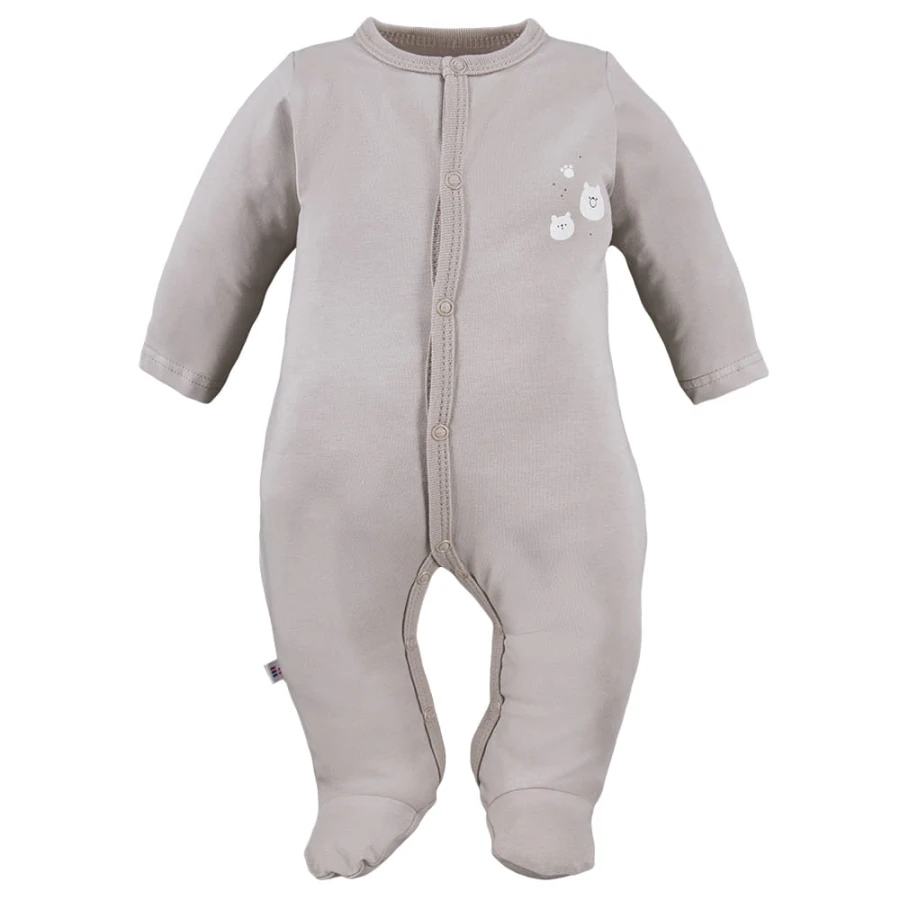 Beigefarbene Baby-Strampler im 3er-Pack mit Bärenmotiv