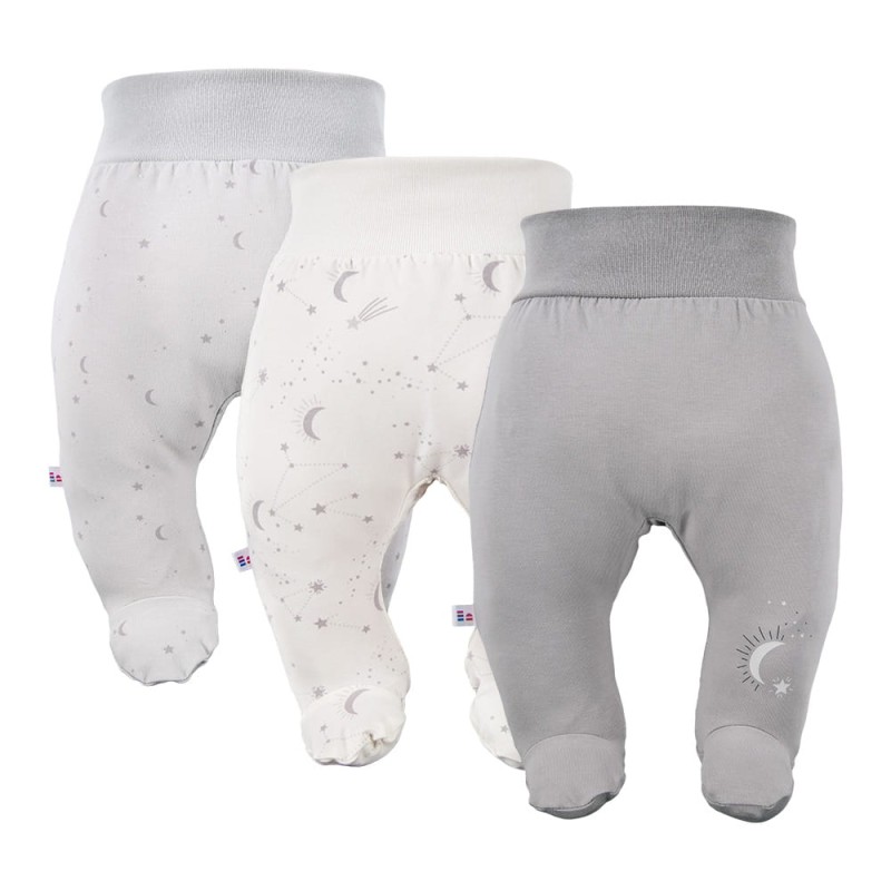 Joggers with feet gray 3-pack with stars pattern