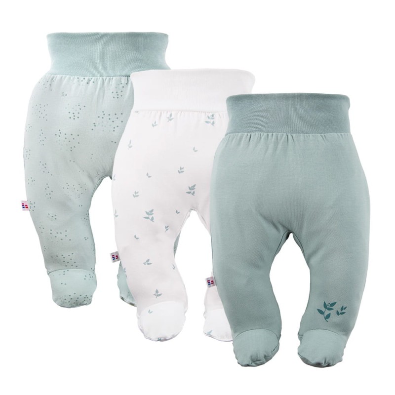 Joggers with feet green 3-pack with leaves pattern