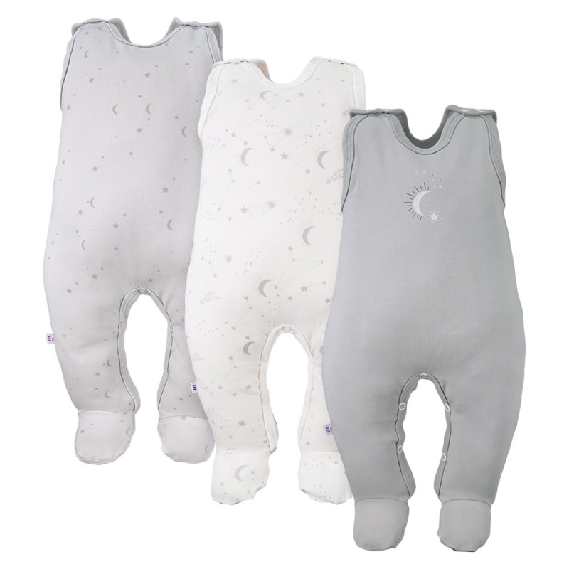 3er-Pack graue Baby-Schlafstrampler mit Sternchenmotiv