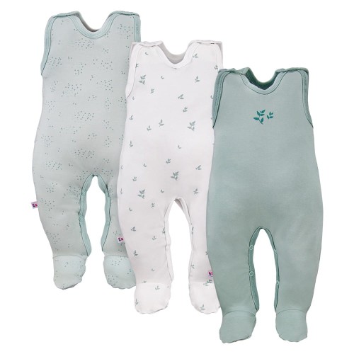 3er-Pack grüne Baby-Schlafstrampler mit Blattmotiv