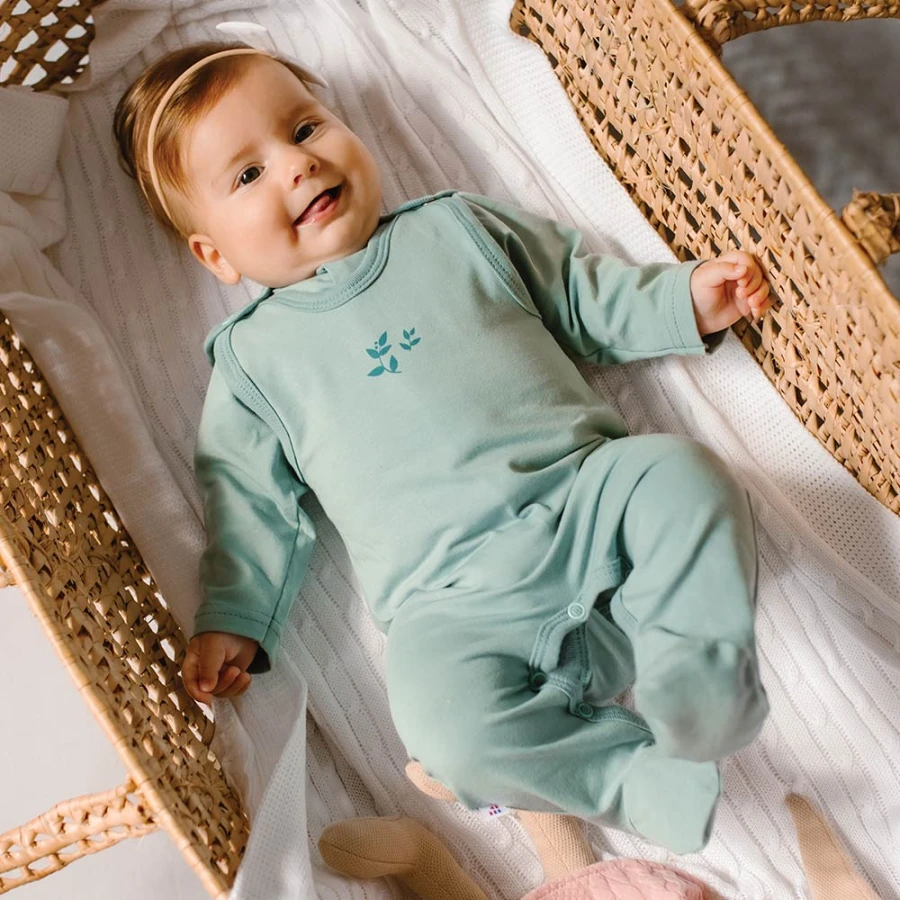 3er-Pack grüne Baby-Schlafstrampler mit Blattmotiv