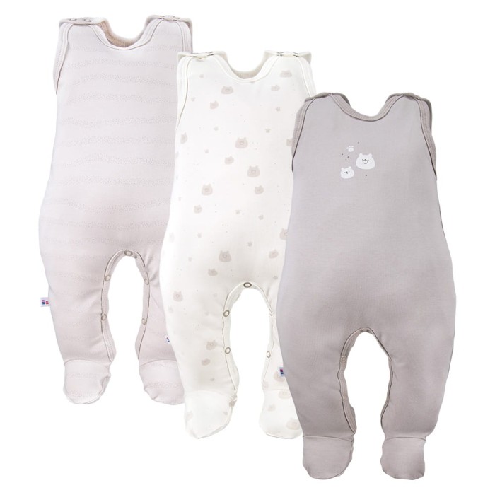 3er-Pack Baby-Schlafstrampler in Beige mit Bärenmotiv