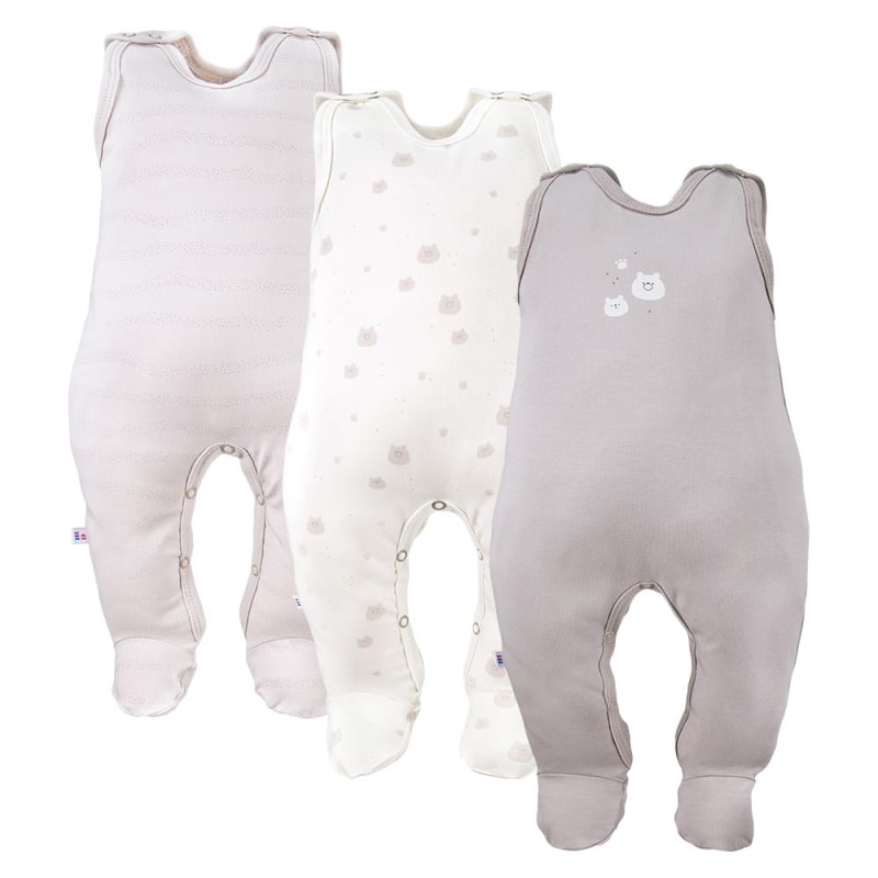3er-Pack Baby-Schlafstrampler in Beige mit Bärenmotiv