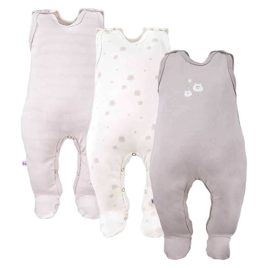 3er-Pack Baby-Schlafstrampler in Beige mit Bärenmotiv