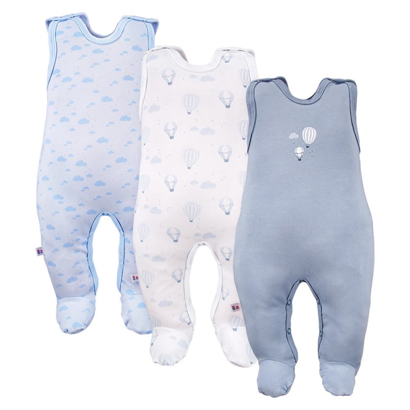 3er-Pack blaue Baby-Schlafstrampler mit Ballonmotiv