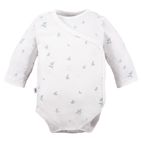 Weißer Wickelbody für Kinder mit grünen Blättern