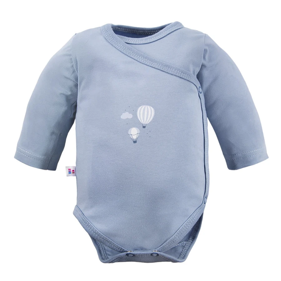 Blauer Babybody mit Wickelbody und Ballonmotiv
