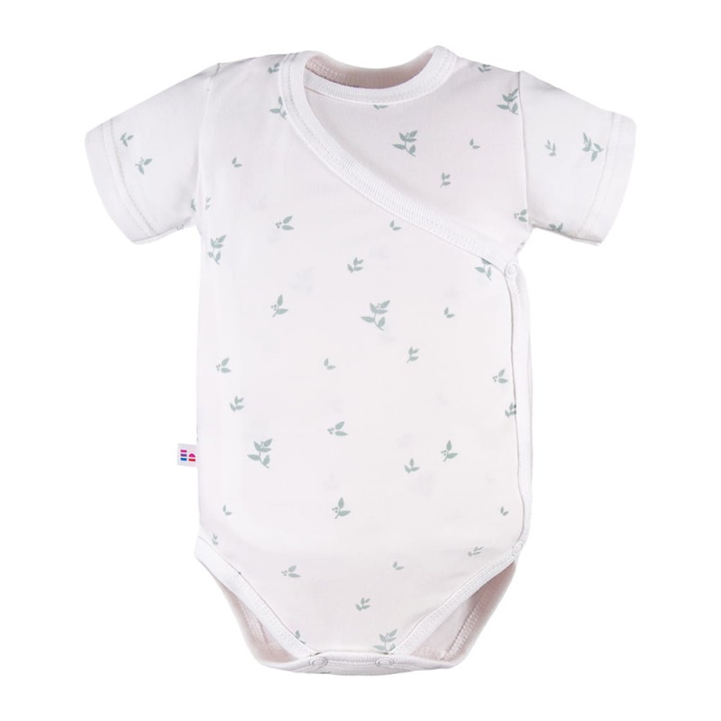 Weißer Wickelbody mit Umschlagausschnitt und Blättern