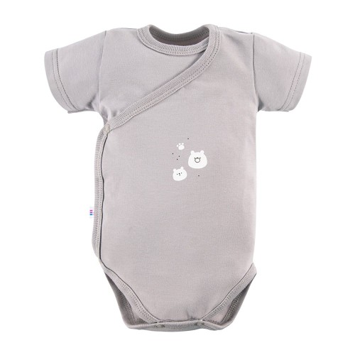 Beigefarbene Wickelbody mit Umschlagausschnitt und Bärenmotiv